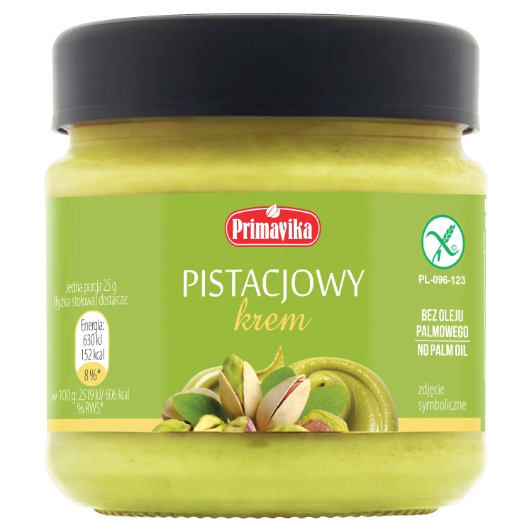 Krem Pistacjowy z prażonymi pistacjami 23% i dodatkiem białka 185g Primavika