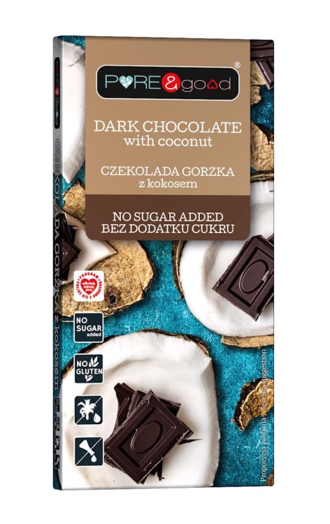 Czekolada Gorzka z Kokosem Bez Cukru 75g Pure&Good